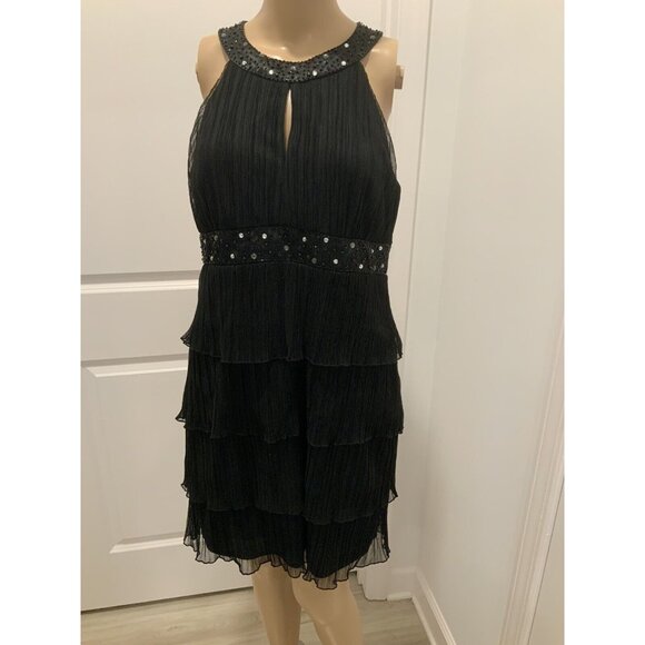 Jessica Howard Dress 12 Sleeveless Halter Style Blk Ruffled Evening Cocktail - Picture 1 of 14